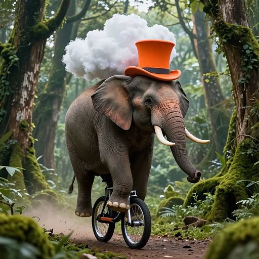 Majestic Elephant Unicycle in Mystic Forest