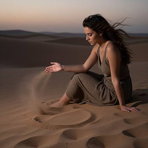 Sand Woman at Dusk in Desert