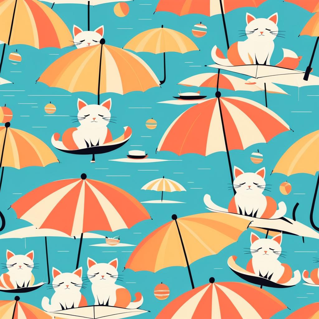 Whimsical Cats Under Beach Umbrellas