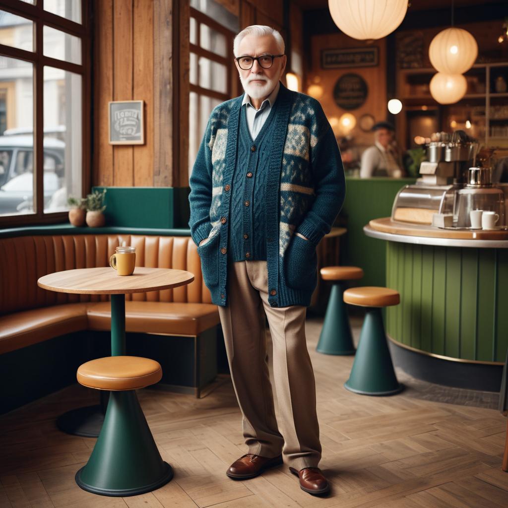 Elderly Man in Vintage Café Fashion