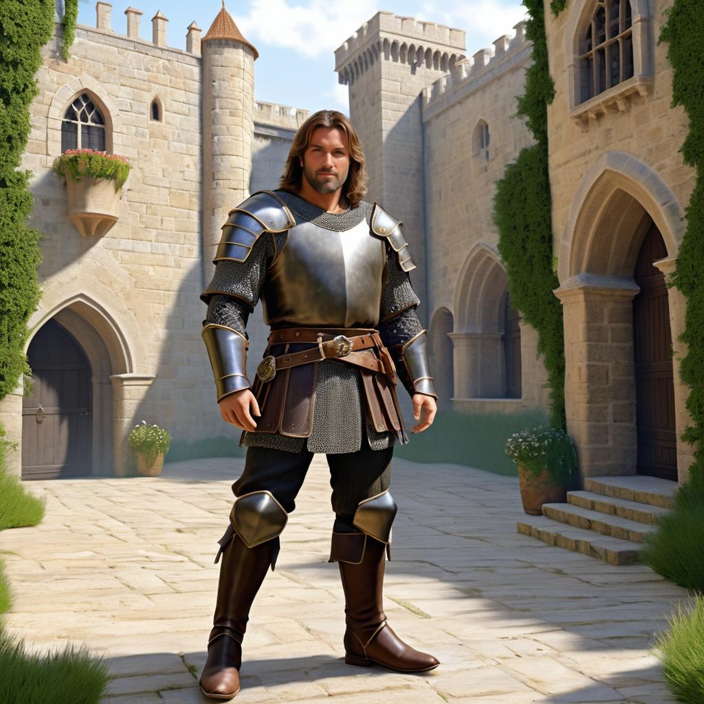 Realistic Male Knight in Castle Courtyard