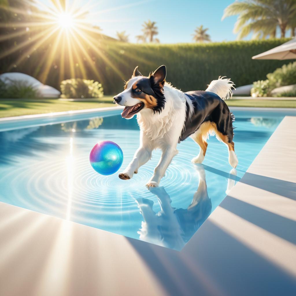 Elegant Dog Fetching by Sparkling Pool