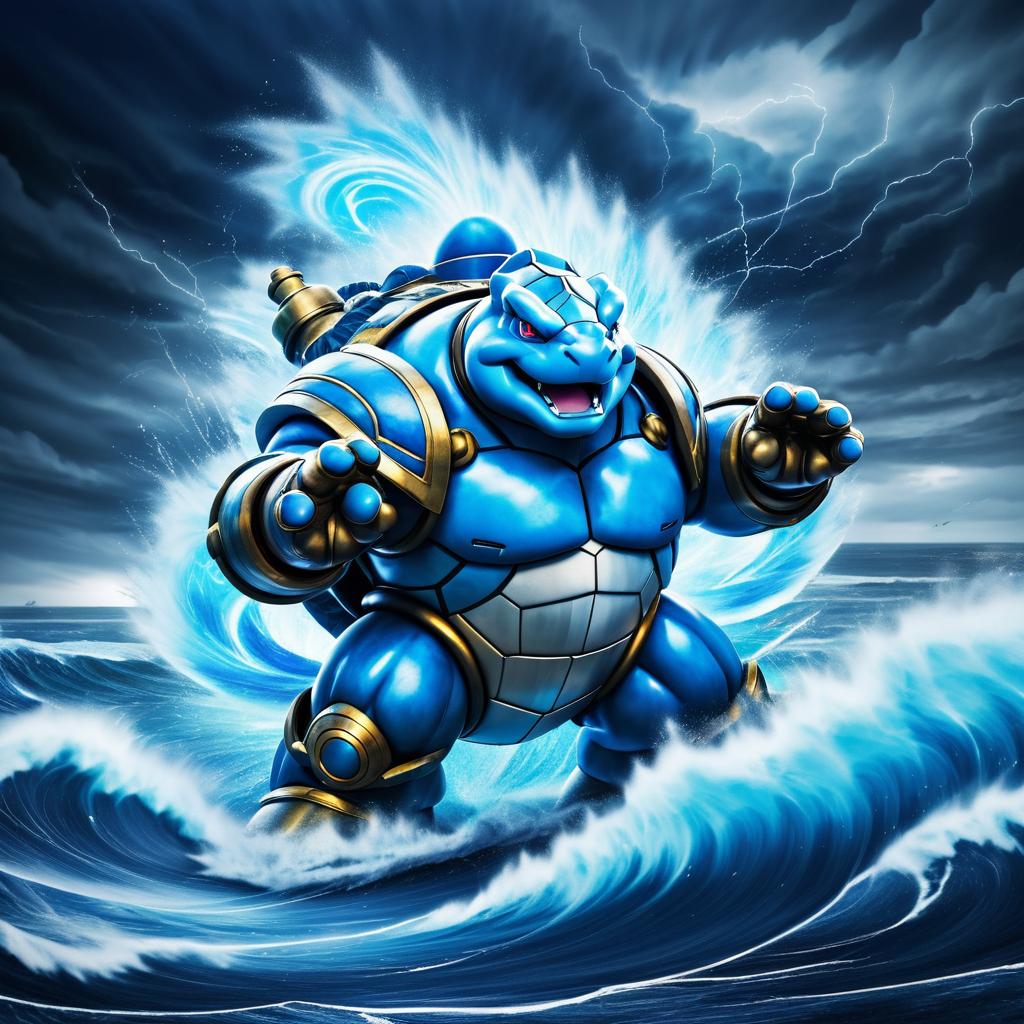 Dramatic Blastoise in Stormy Battle