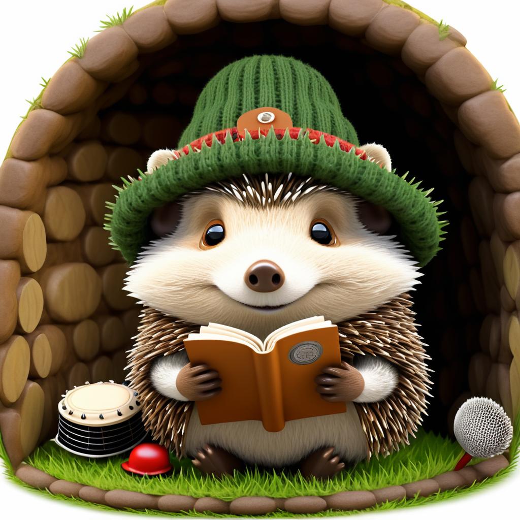 Hedgehog with Harmonicas in a Cozy Burrow