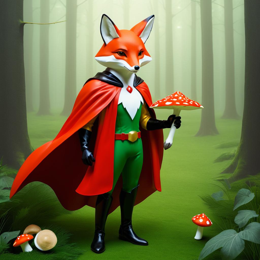 Superhero Fox with Amanita Mushroom