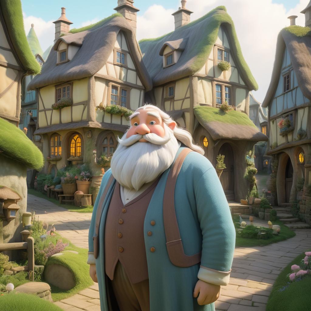 Whimsical Giant in Serene Village Portrait