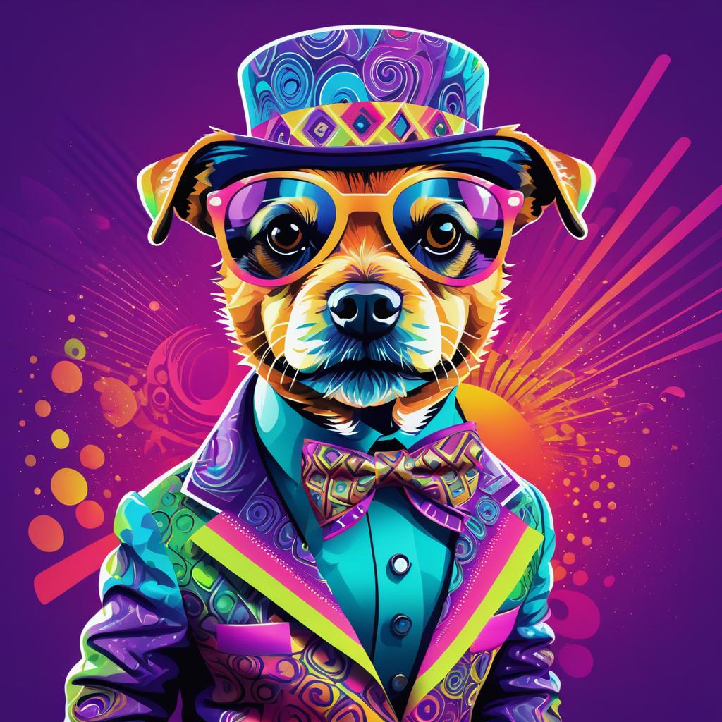 Psychedelic Border Terrier in Eccentric Outfit