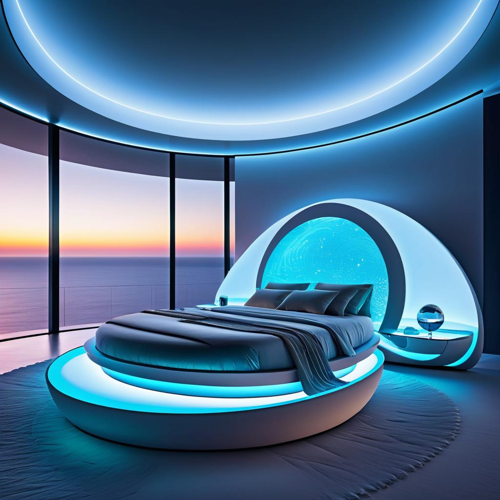 Futuristic Luxurious Bedroom with Ocean View