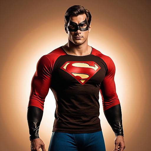 Male Superhero in Brown and Red Shirt with Black Mask