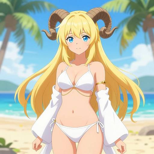 Blonde Anime Girl with Sheep Horns