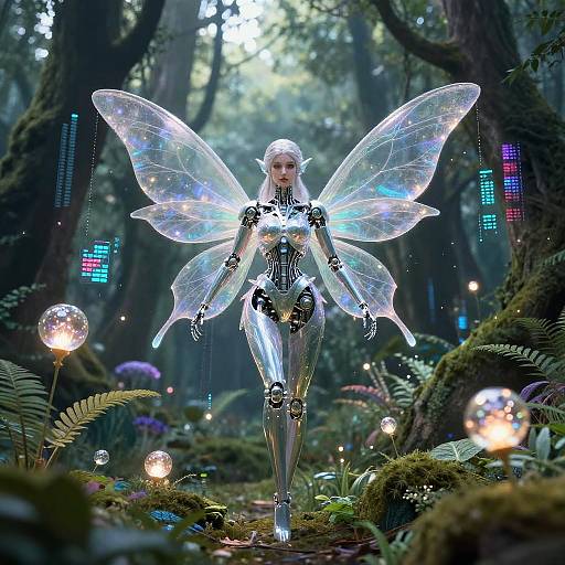 Elegant Futuristic Fairy in Cyberforest