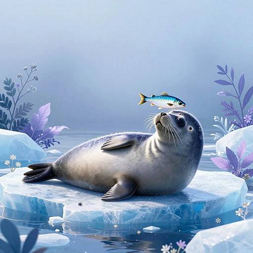 Fluffy Baby Seal on Ice Floe
