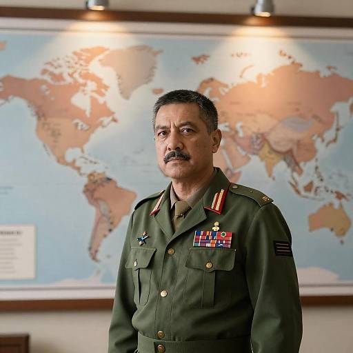 Officer in Front of War Map