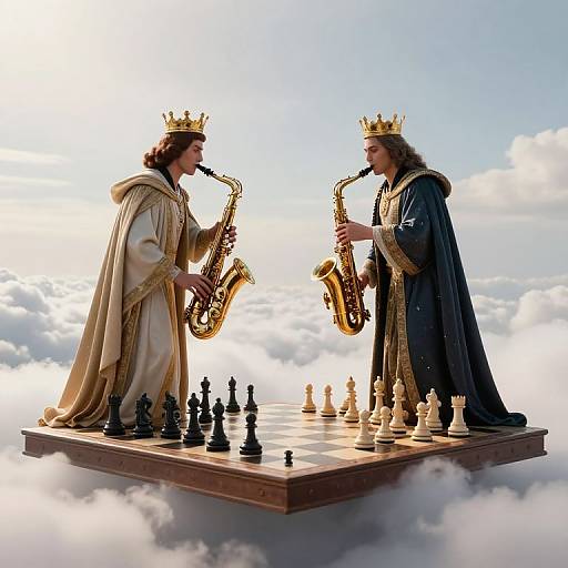 Regal Chess Duel Above Clouds