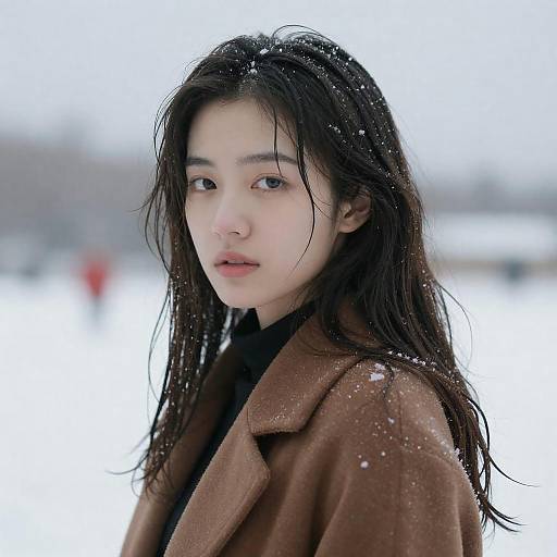 Intense Young Woman in Snowy Setting