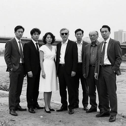 Seven People by the River Bridge