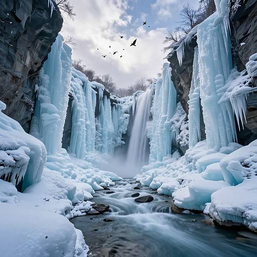 Serene River in Ice-Carved Canyon