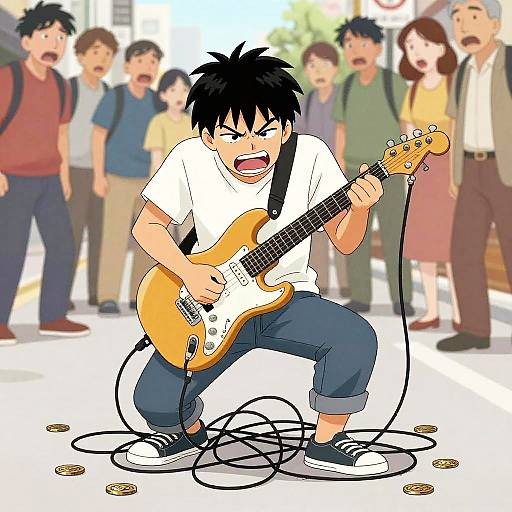 Excitable Street Musician in Absurd Tangle