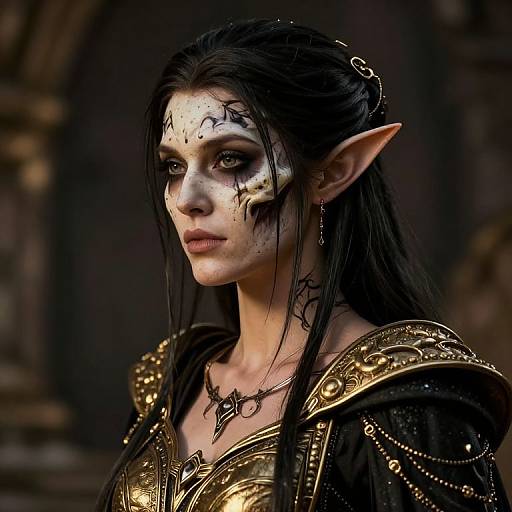 Elven Necromancer Woman in Gold and Black Robes
