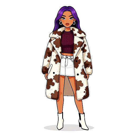 Stylish Woman in Cow Print Coat