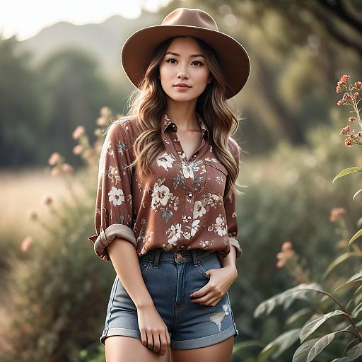 Young Woman in Rustic Outdoor Outfit