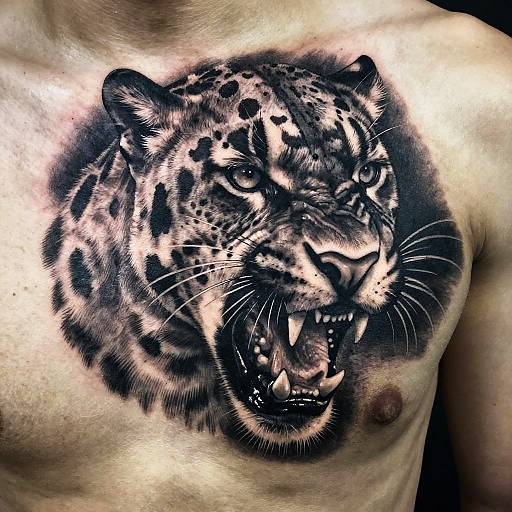 Realistic Black and White Panther Tattoo