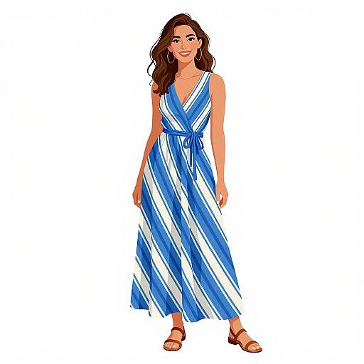 Boho Chic Woman in Blue Maxi Dress