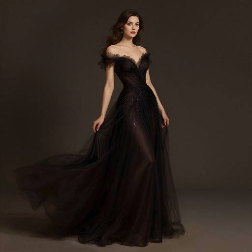 Elegant Woman in Flowing Dark Gown