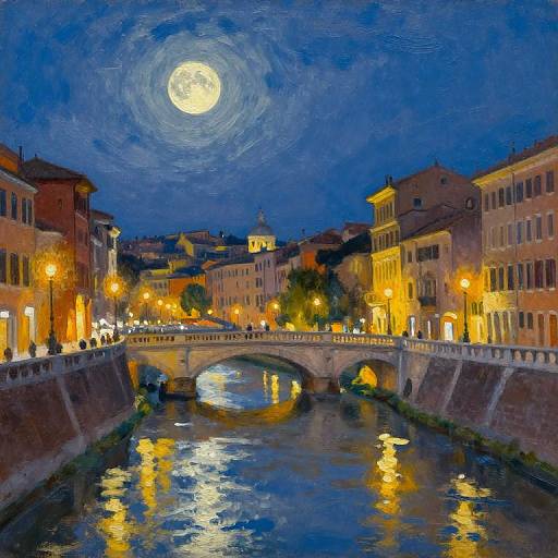 Moonlit Nightlife in Rome Oil Painting