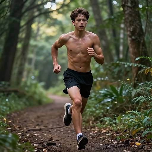 Muscular Teen Running at Sunrise