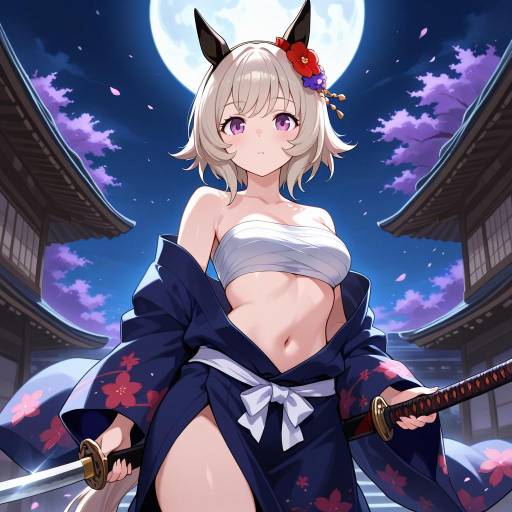 Nighttime Horse Girl with Katana