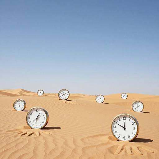 Surreal Desert of Frozen Clocks