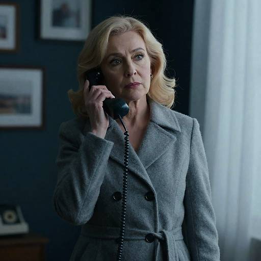 Serious Middle-Aged Woman with Vintage Phone