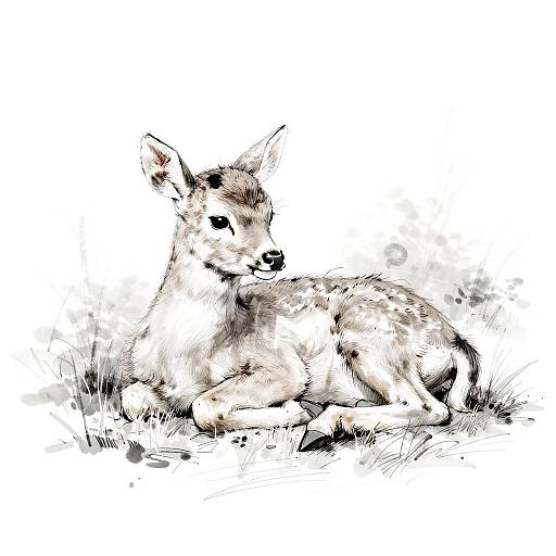 Graphite Sketch of Resting Fawn
