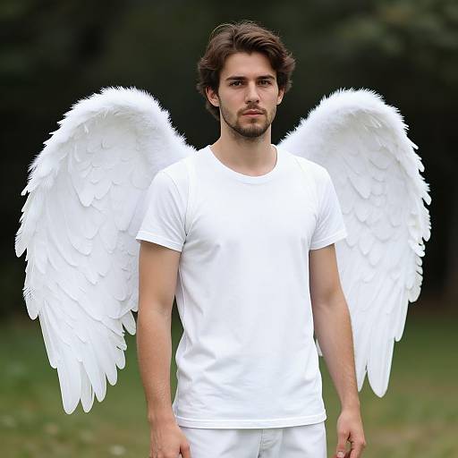 Realistic Man in White Angel Costume