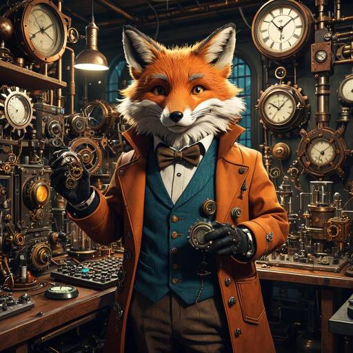 Steampunk Fox Scientist in Vintage Laboratory