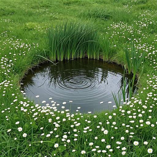 Serene Circular Pond with Daisies