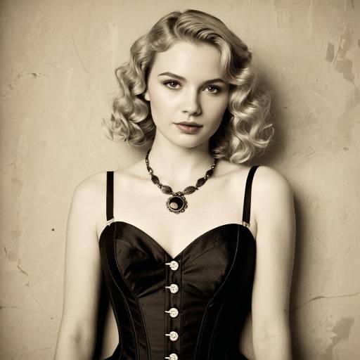 Vintage Sepia Portrait of Woman in Black Corset Dress