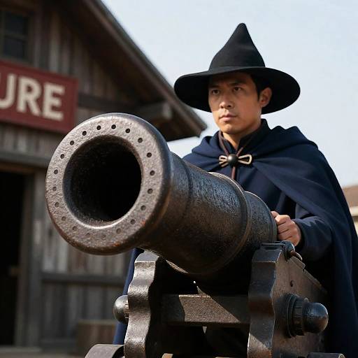 Cinematic Man with Cannon in Cloak