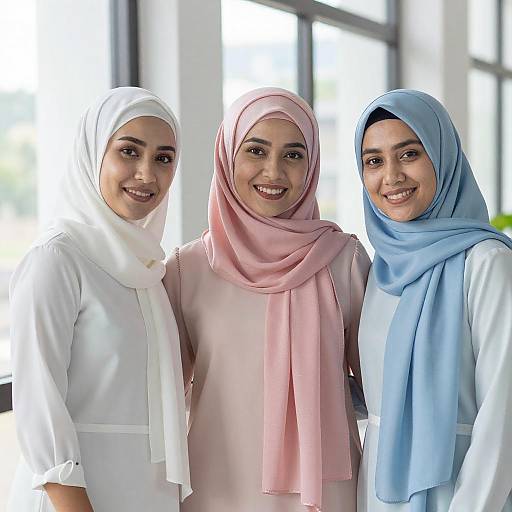 Pastel Hijab Trio Smiling Together
