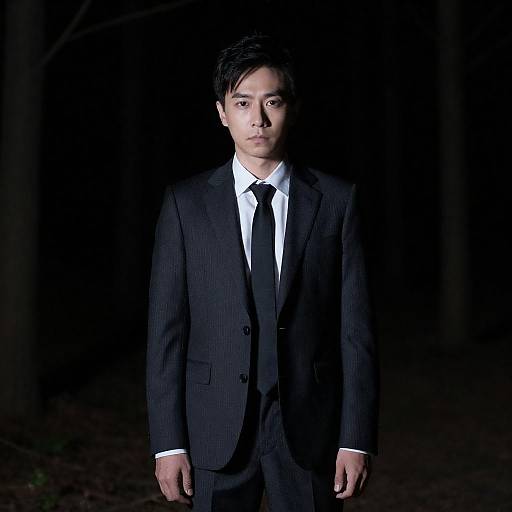 Mysterious Man in Dark Forest at Night