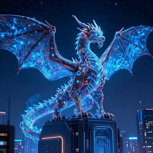 Cybernetic Dragon Over Futuristic City