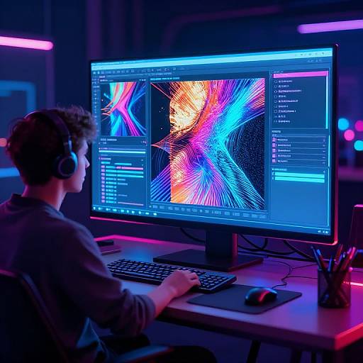 Futuristic Cyberpunk Digital Artist Workspace