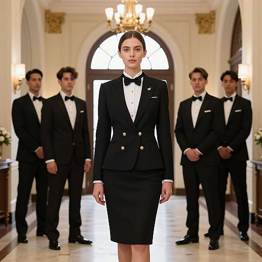 Elegant Woman in Grand Hallway