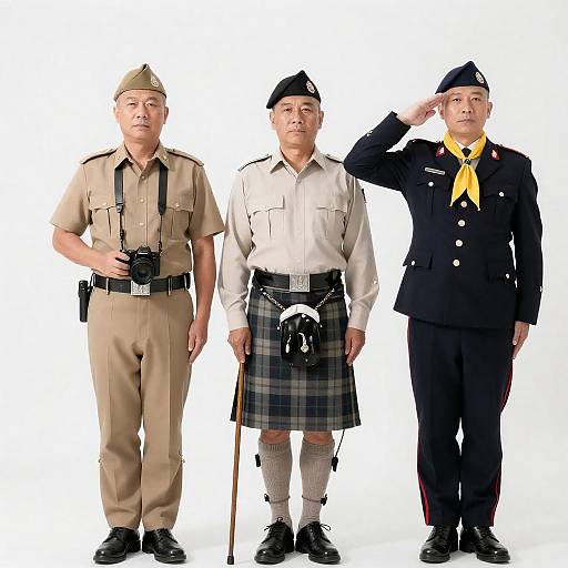 Three Distinguished Men in Unique Attire