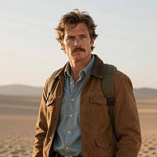 Man in Brown Jacket Standing in Desert