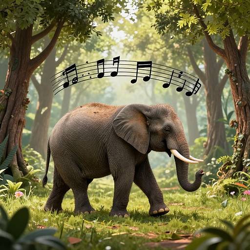 Musical Elephant Strolling Through Forest