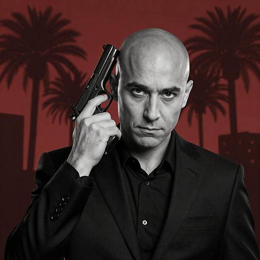 Bald Man in Suit with Superimposed Face