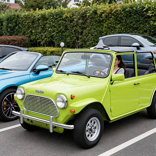 Woman Driving Classic Green Mini Moke