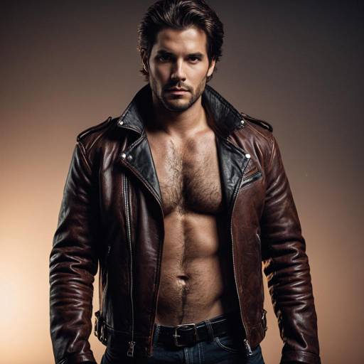 Man in Urban Leather Jacket with Exposed Chest